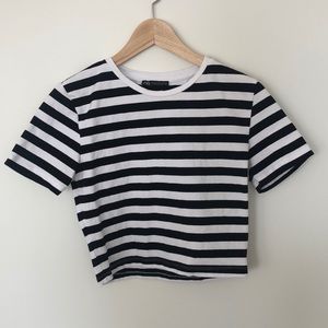 Zara Women’s Stripped Crop Short Sleeve T Shirt Top Size M